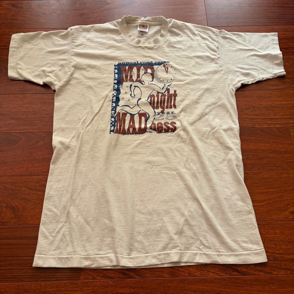 Vintage 90s White Single Stitch Midnight Madness Road Race Graphic T-Shirt L